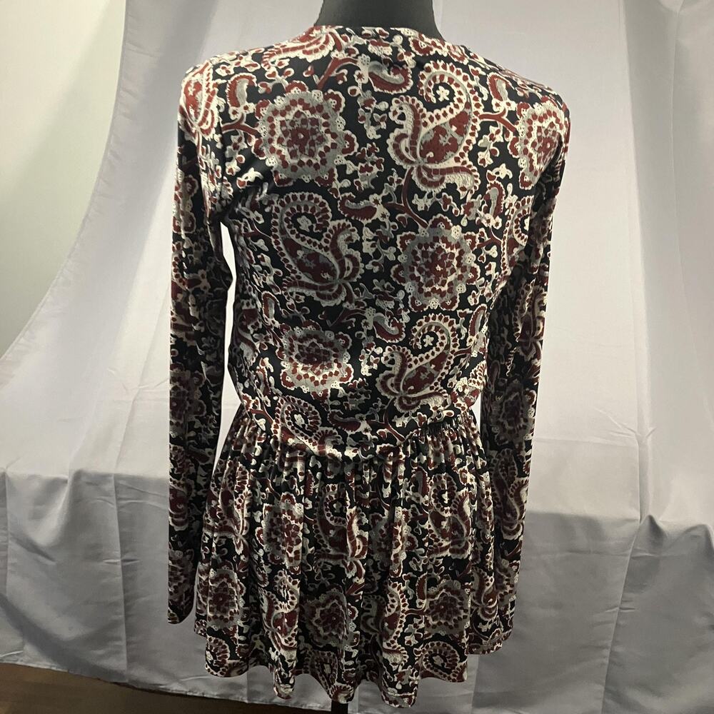 Veronica M Dress Womens Medium Black Burgundy Paisley Long Sleeve Boho‎ USA Made - Picture 2 of 15